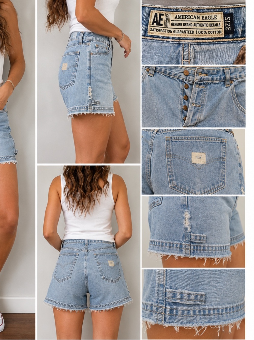 American Eagle Size 12 Light Wash Distressed Button Fly Denim Shorts